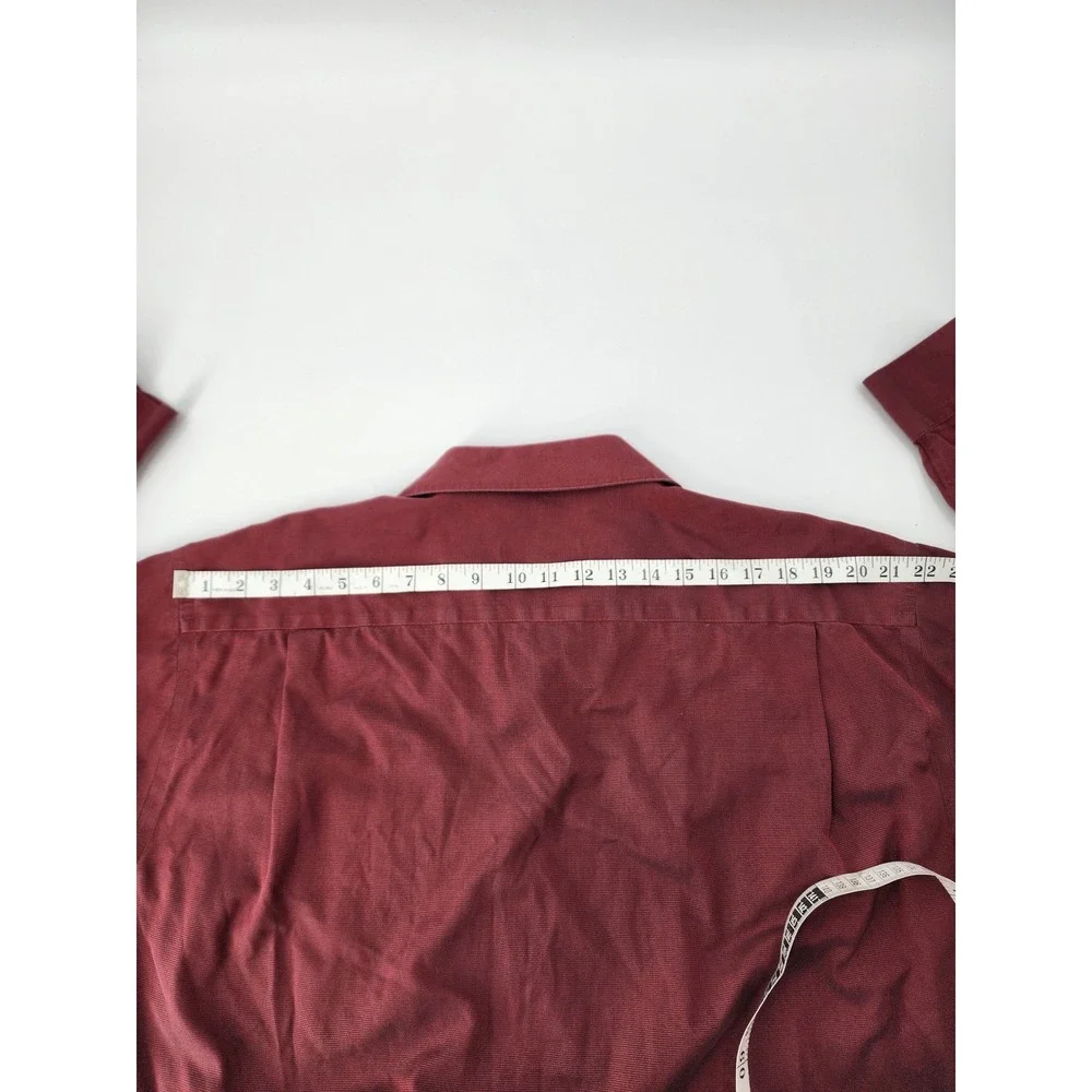 Joseph & Feiss Mens Non Iron Button Down Shirt Burgundy Red Ribbed XL 17.5 32/33